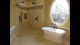 quot3quot Installing 18x18 Travertine tile on floor amp pedestal  free standing Tub Final steps [upl. by James]