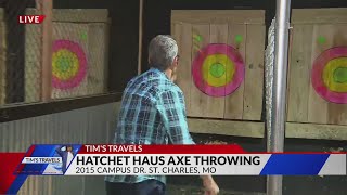 Tims Travels Hatchet Haus Axe Throwing in St Charles [upl. by Hinckley]