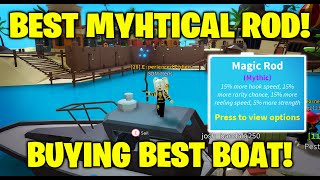 Buying the Best Boat Opening the best Mythical Rod in Fishing Simulator Roblox [upl. by Onairam608]