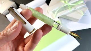 Pelikan M200 Pastel Green Fountain Pen Unboxing and Writing Sample [upl. by Wesla]