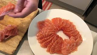 Easy Way to Cut Sushi Salmon Sashimi amp Nigiri Tutorial [upl. by Steck]