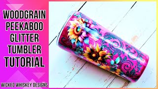 Alcohol Ink Woodgrain Peekaboo Glitter Tumbler Tutorial  How to make tooled leather pink woodgrain [upl. by Ciel708]