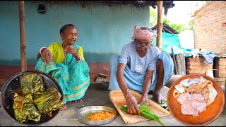 GOAT INTESTINE FRY RECIPE USING TURMERIC LEAF  how to clean and cooking goat intestine in tibal way [upl. by Antoinetta]