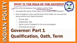 Governor  Indian Polity for SSC CGL UPSC CHSL  by TVA [upl. by Brocklin]