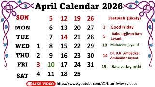 April Calendar 2026 aprilcalender2026 [upl. by Womack]