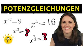 POTENZGLEICHUNGEN lösen – GLEICHUNGEN mit geraden ungeraden rationalen negativen Exponenten [upl. by Aidyl189]