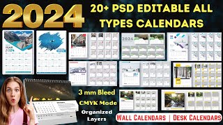 2024 Editable PSD 20 Calendars Designs  Wall Calendar amp Desk Calendars  Ready to Print [upl. by Abehs]