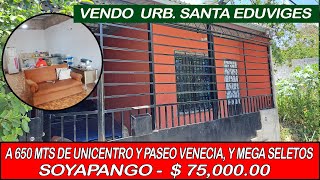 VISTA AREA DE SALA Y COMEDOR Y COCINA URB SANTA EDUVIGES EN SOYAPANGO A 650 MTS DE PASEO Y UNICENTRO [upl. by Atilegna]