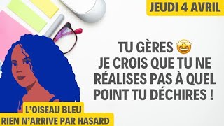 TU GÈRES 🤩 JE CROIS QUE TU NE RÉALISES PAS À QUEL POINT TU DÉCHIRES  Tirage du 4 Avril 2024 🤩 [upl. by Eidroj816]